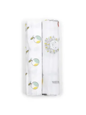 Muslin Swaddle - 2Pc Set - Apple/Forest Print