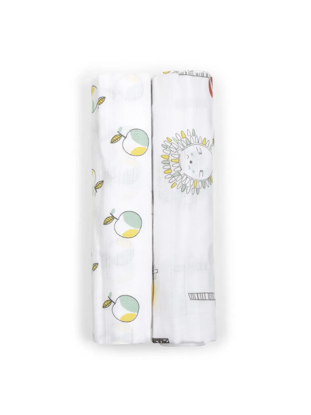 Muslin Swaddle - 2Pc Set - Apple/Forest Print