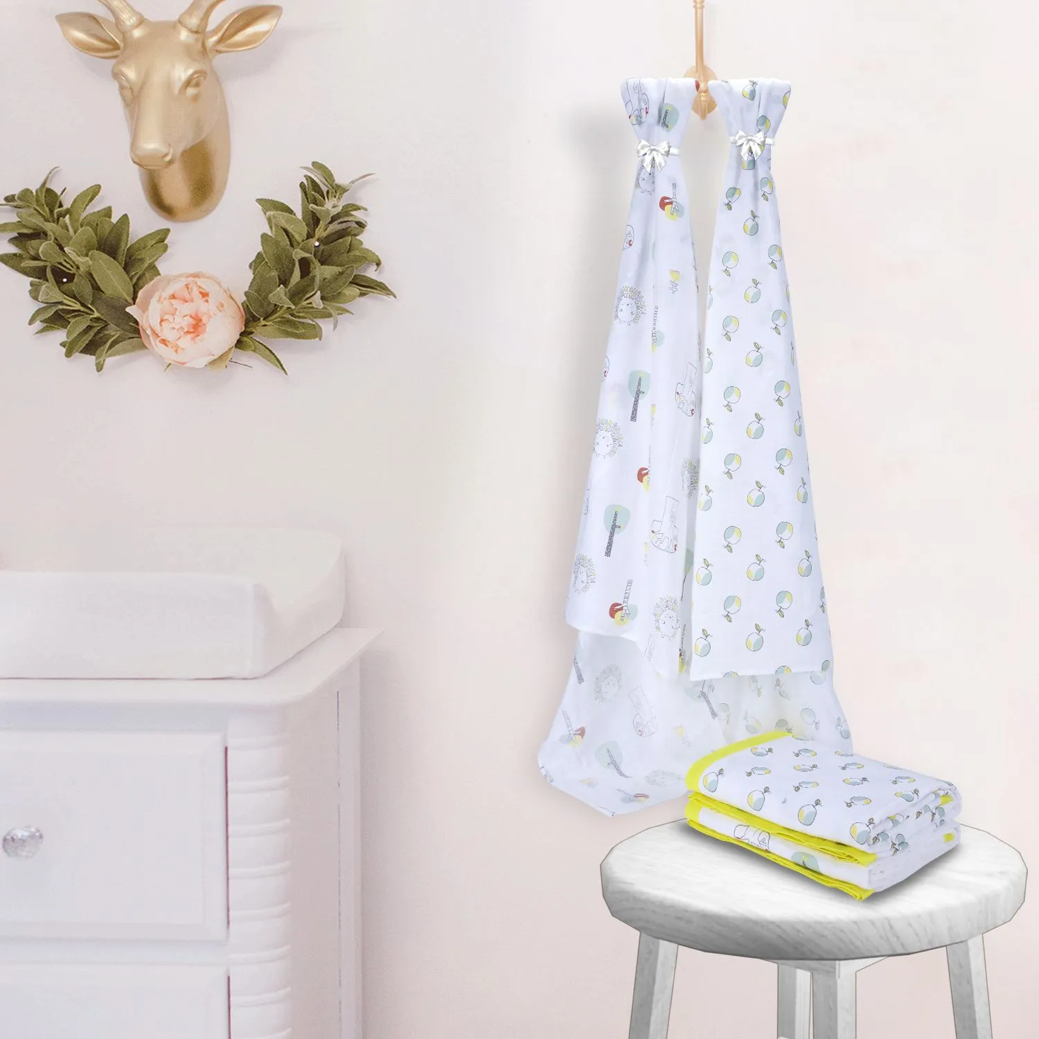 Muslin Swaddle - 2Pc Set - Apple/Forest Print