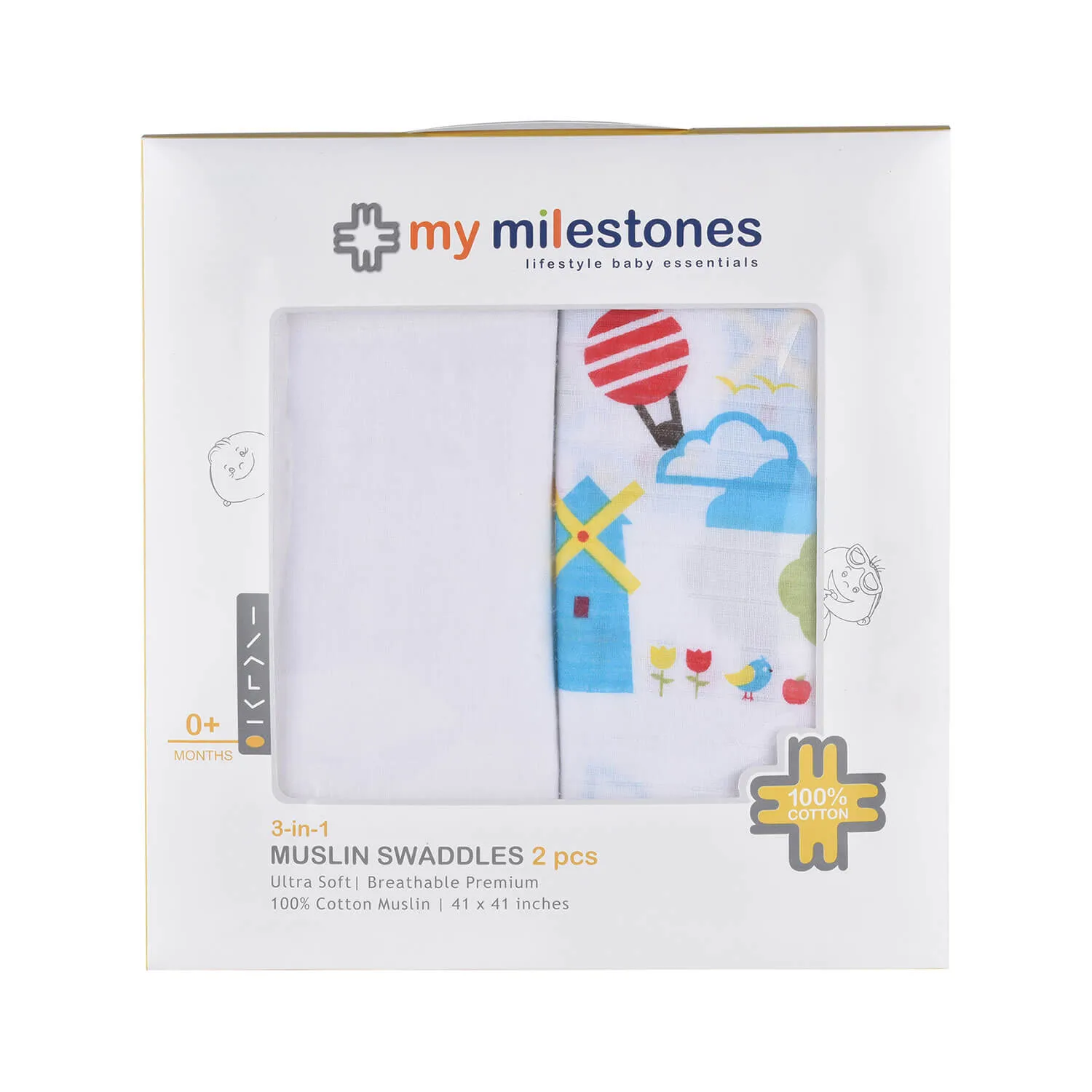 Muslin Swaddle - 2Pc Set - Dutch Country Blue