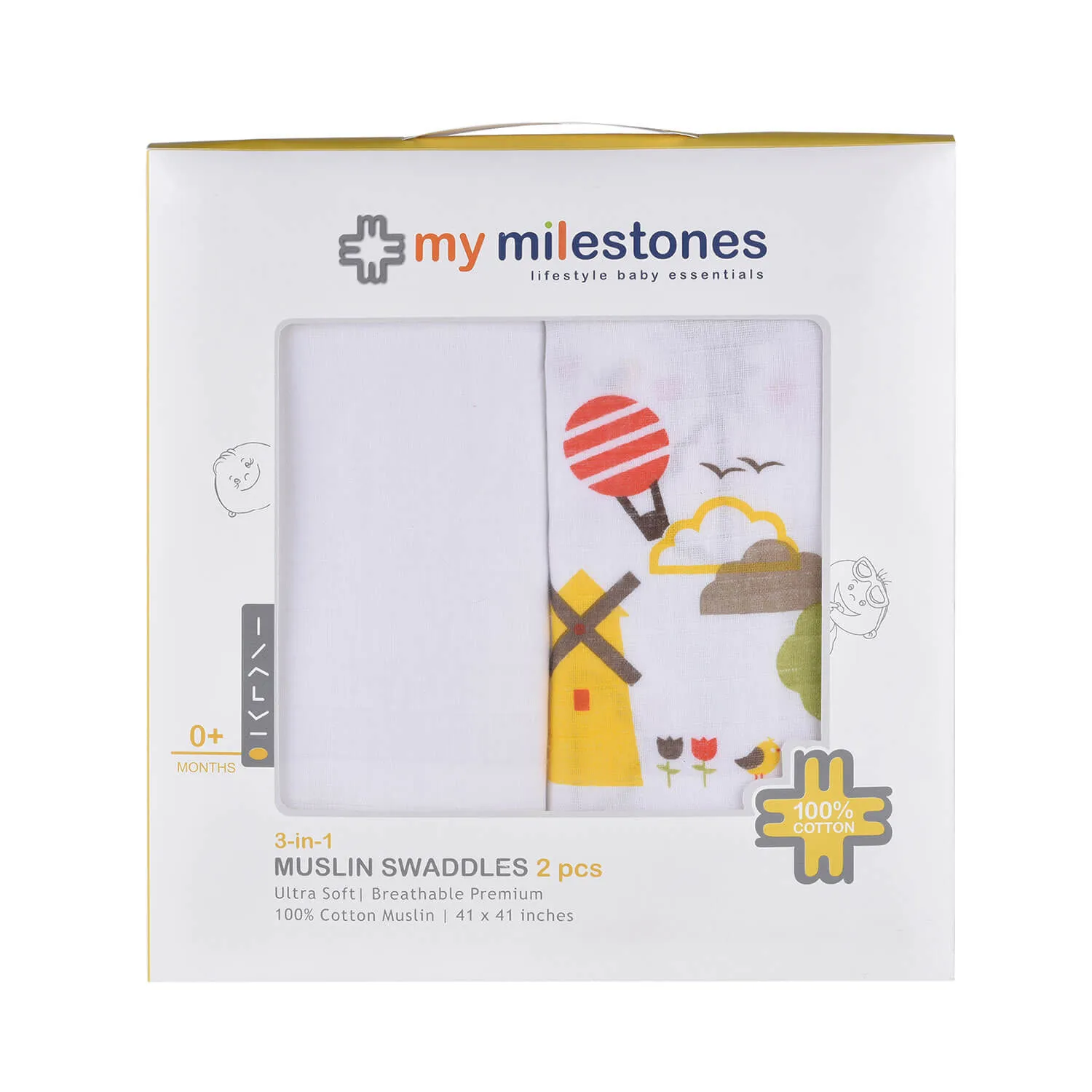 Muslin Swaddle - 2Pc Set - Dutch Country Yellow