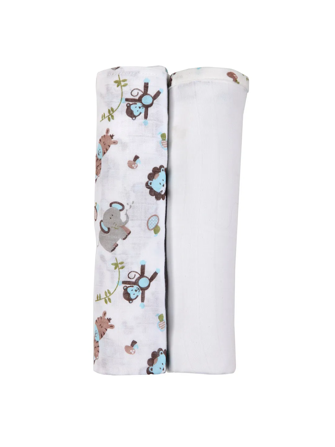 Muslin Swaddle - 2Pc Set - Zoo Blue