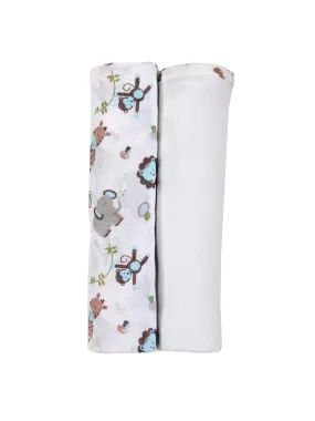 Muslin Swaddle - 2Pc Set - Zoo Blue