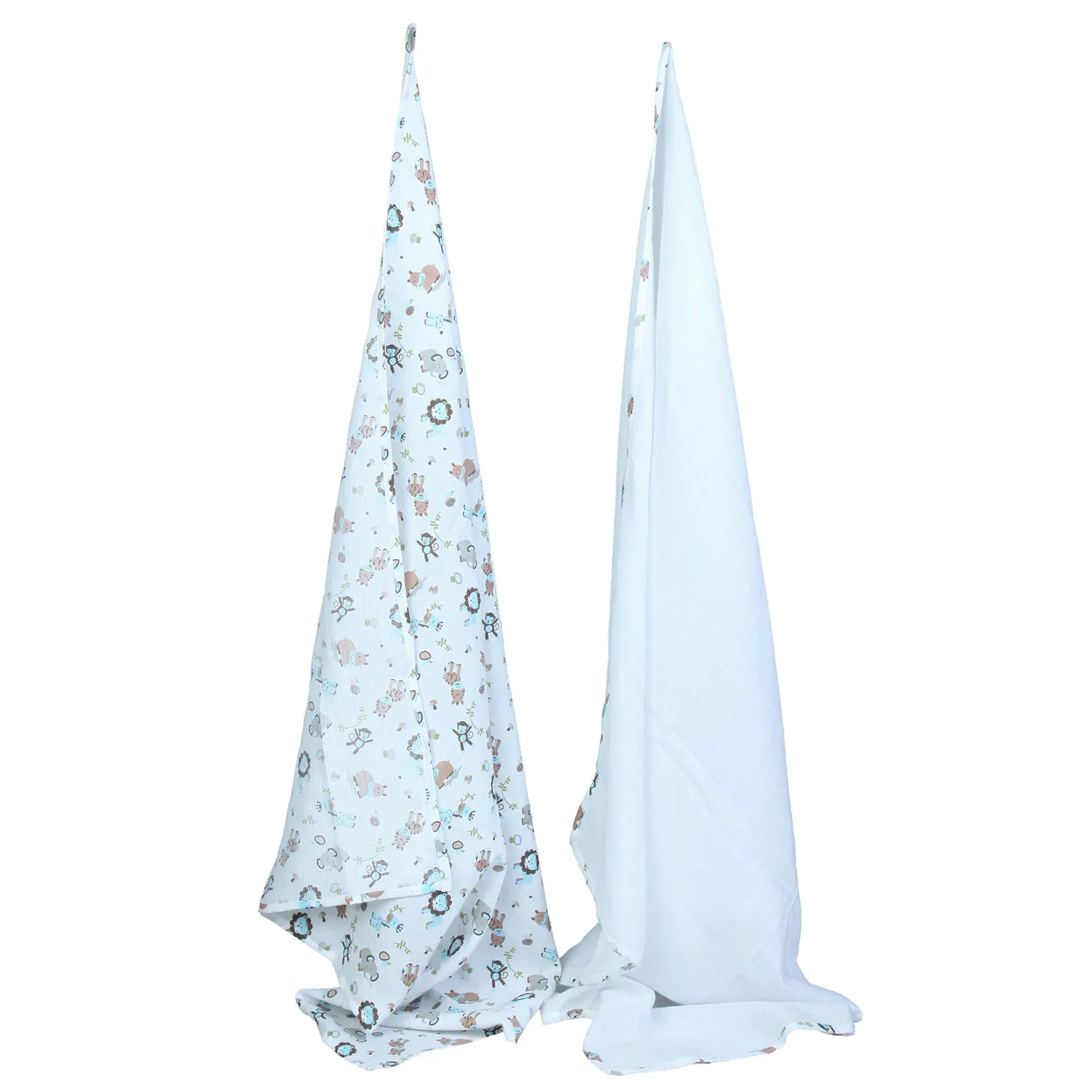 Muslin Swaddle - 2Pc Set - Zoo Blue