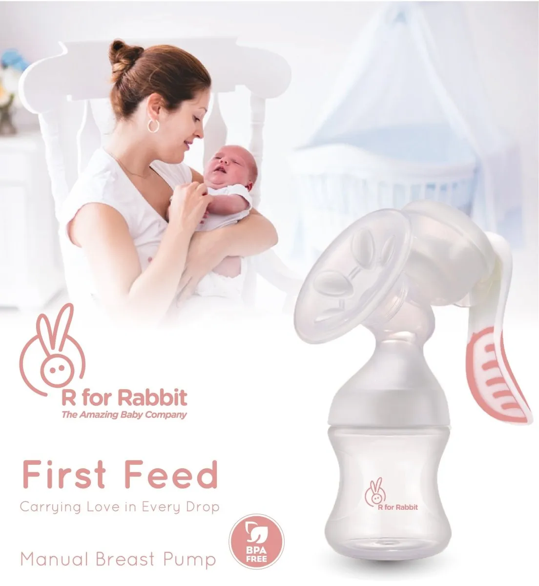 R For Rabbit First Feed Manual Breast Pump- Pink