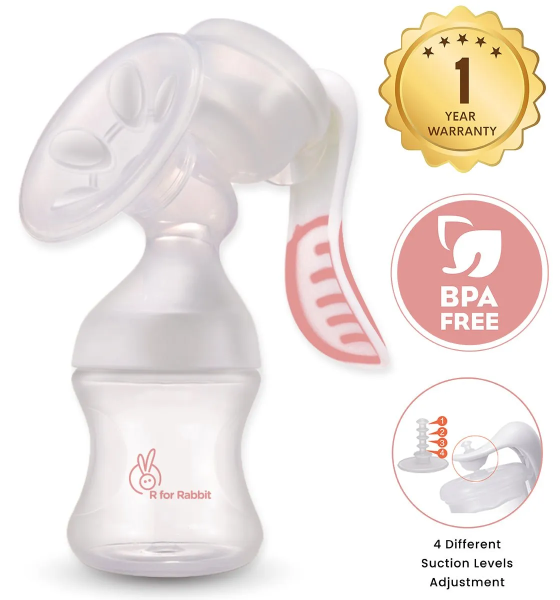 R For Rabbit First Feed Manual Breast Pump- Pink