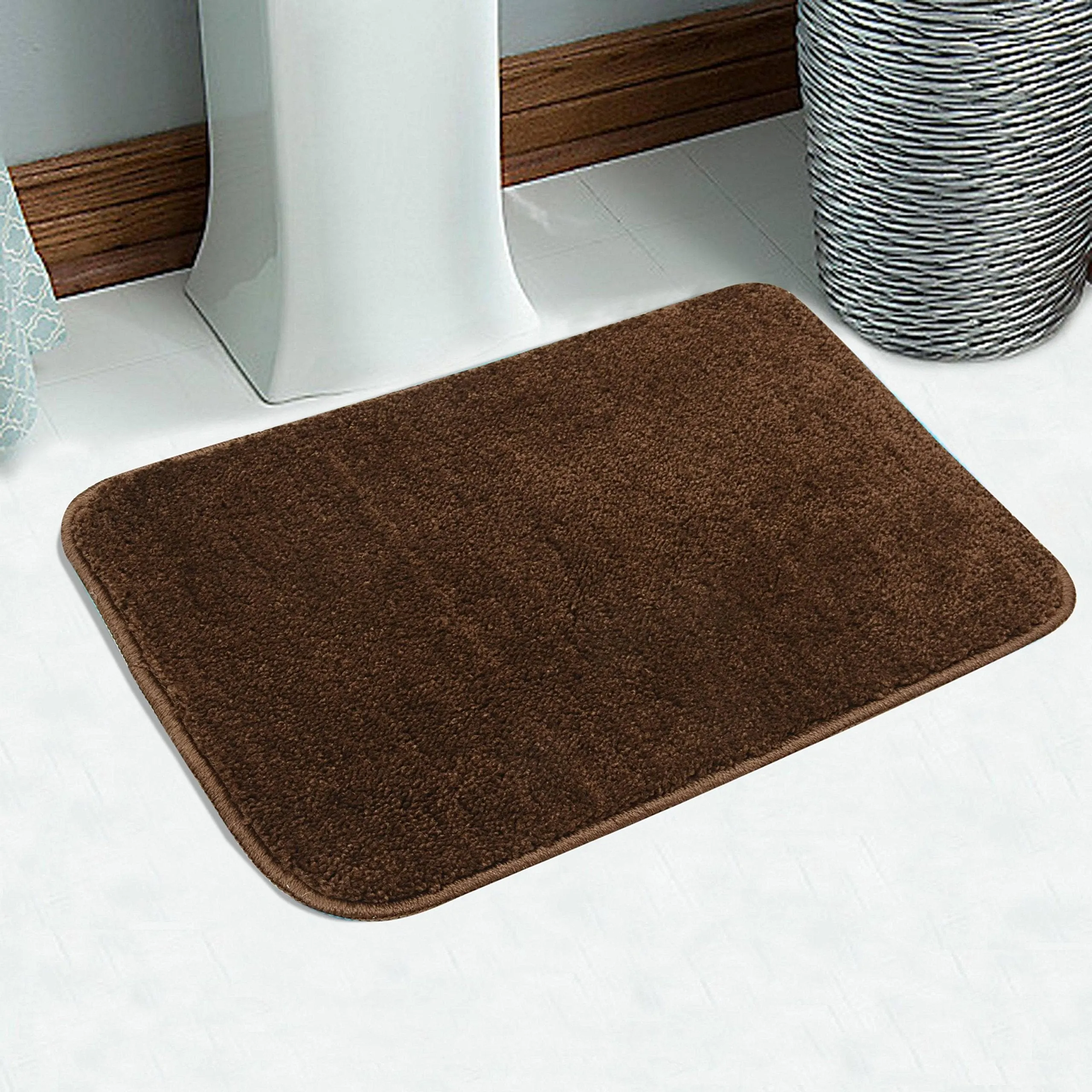 Saral Home Soft Microfiber Brown Small Anti Slip Bathmat Set of 2, 35X50cm