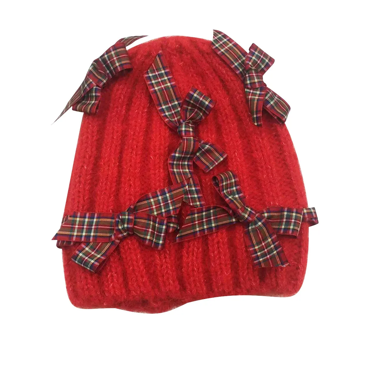 Sohiwoo Mohair Knitted Beanies Hats For Women Bow Ear Protection Skullies Cap Winter Warm Beanies Hat Famela Cover Head Cold Caps Bonnet