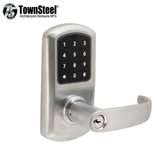 TownSteel - e-Elite 5010 - Electronic Push Button Lever Set - Bluetooth - Optional Backset - Rigid Lever Set - Satin Chrome  - Key Override - Grade 1