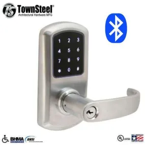TownSteel - e-Elite 5010 - Electronic Push Button Lever Set - Bluetooth - Optional Backset - Rigid Lever Set - Satin Chrome  - Key Override - Grade 1