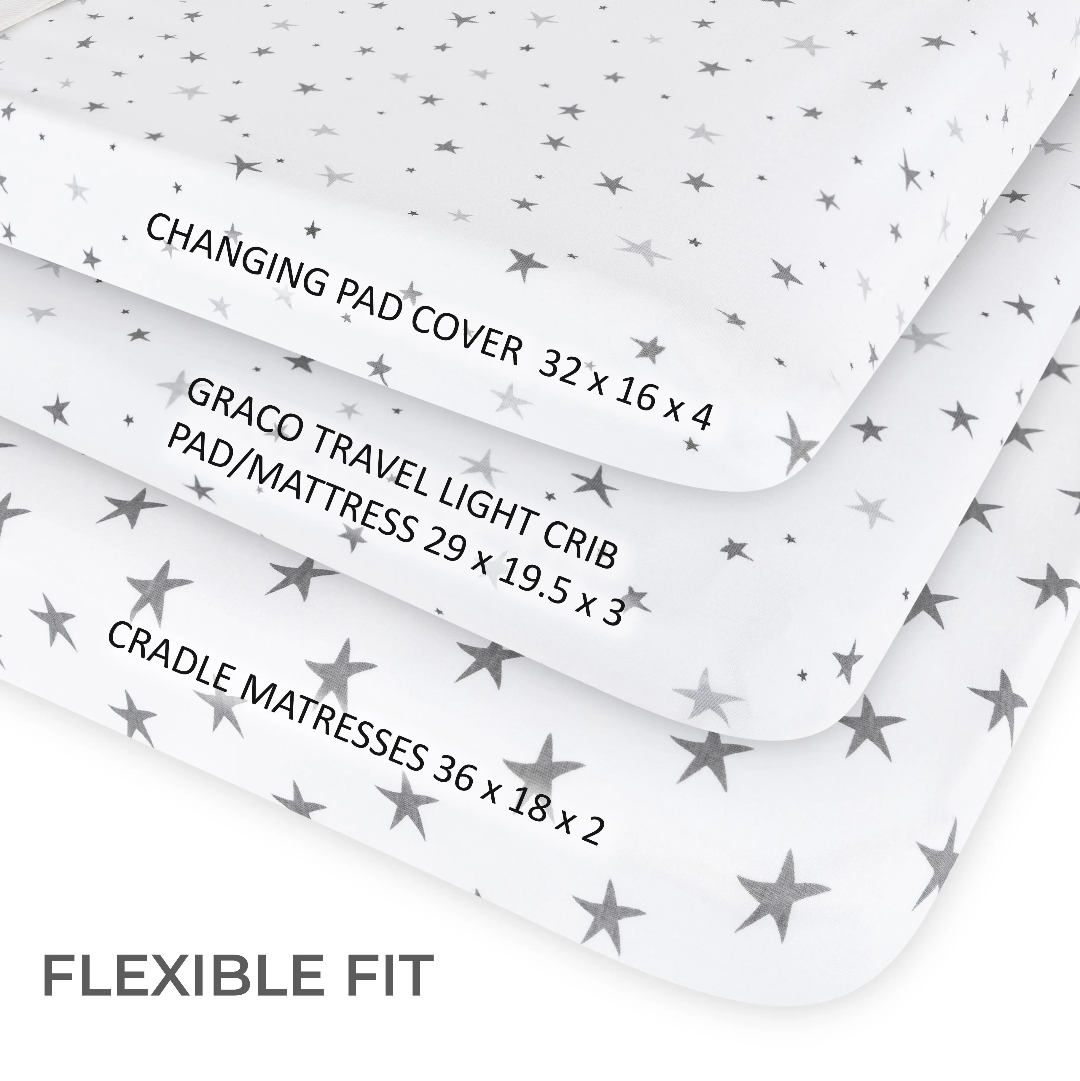 Waterproof Changing Pad Cover | Cradle Sheet Set - Grey Stars
