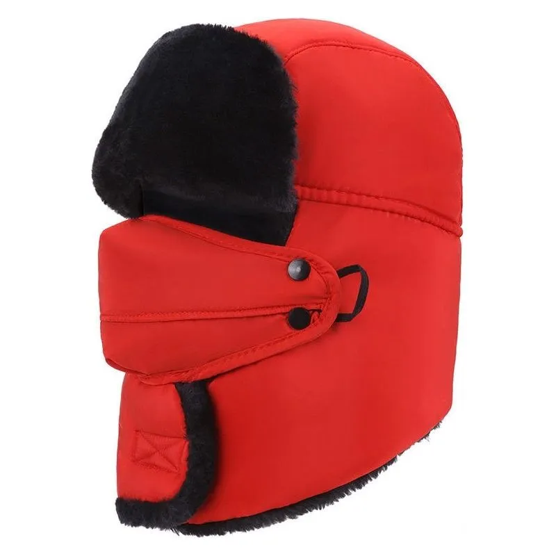 Women's Unisex Snow Very Warm Winter Hat Ears Protection Face Faux Fur Bomber Cap With Ear Flaps Windproof Mask Cold Hunting Hats