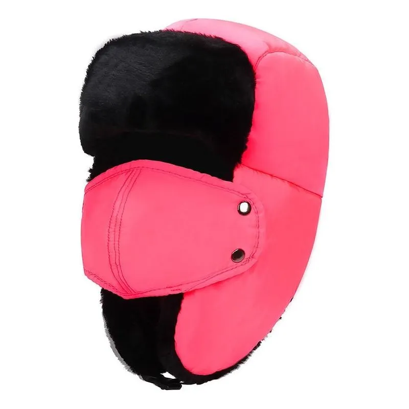 Women's Unisex Snow Very Warm Winter Hat Ears Protection Face Faux Fur Bomber Cap With Ear Flaps Windproof Mask Cold Hunting Hats