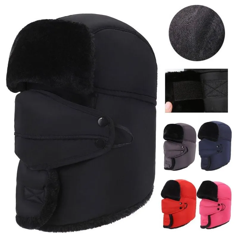 Women's Unisex Snow Very Warm Winter Hat Ears Protection Face Faux Fur Bomber Cap With Ear Flaps Windproof Mask Cold Hunting Hats