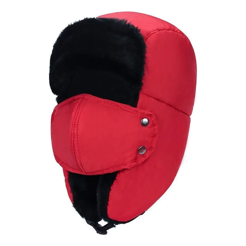 Women's Unisex Snow Very Warm Winter Hat Ears Protection Face Faux Fur Bomber Cap With Ear Flaps Windproof Mask Cold Hunting Hats