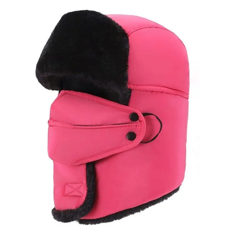 Women's Unisex Snow Very Warm Winter Hat Ears Protection Face Faux Fur Bomber Cap With Ear Flaps Windproof Mask Cold Hunting Hats