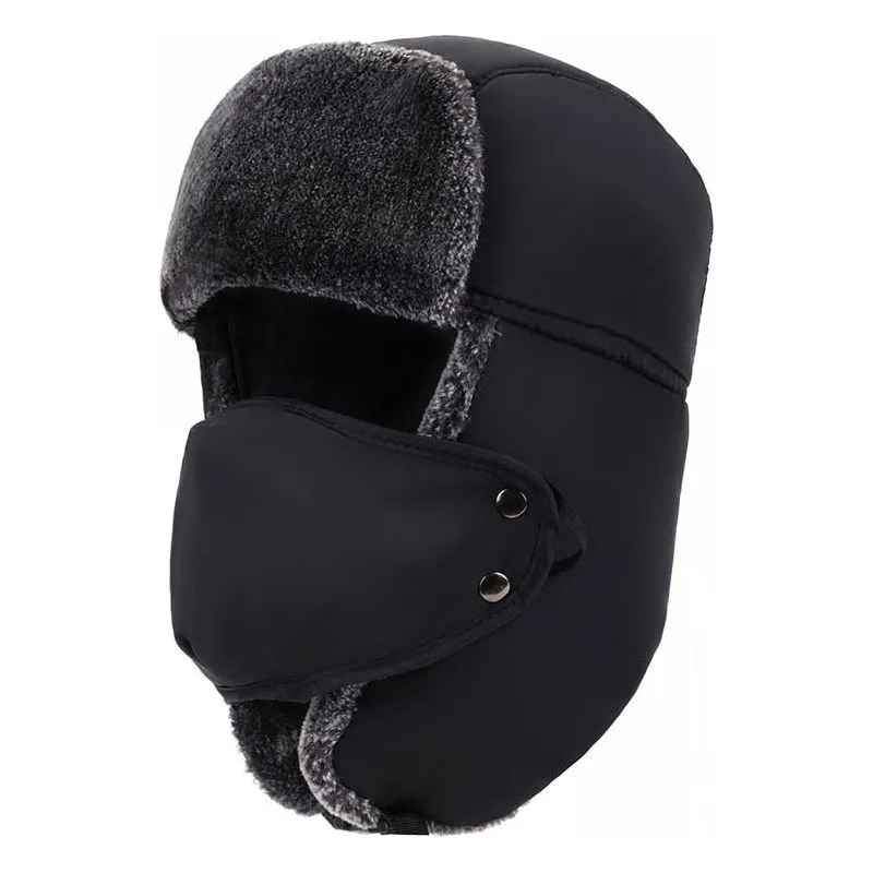 Women's Unisex Snow Very Warm Winter Hat Ears Protection Face Faux Fur Bomber Cap With Ear Flaps Windproof Mask Cold Hunting Hats