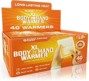 XL Hand Warmers & Body Warmers 40 Pairs - Up to 18 Hours of Long Lasting Warmth and Hot Hands - Easy Air Activation for Hands, Body and Feet - TSA Approved