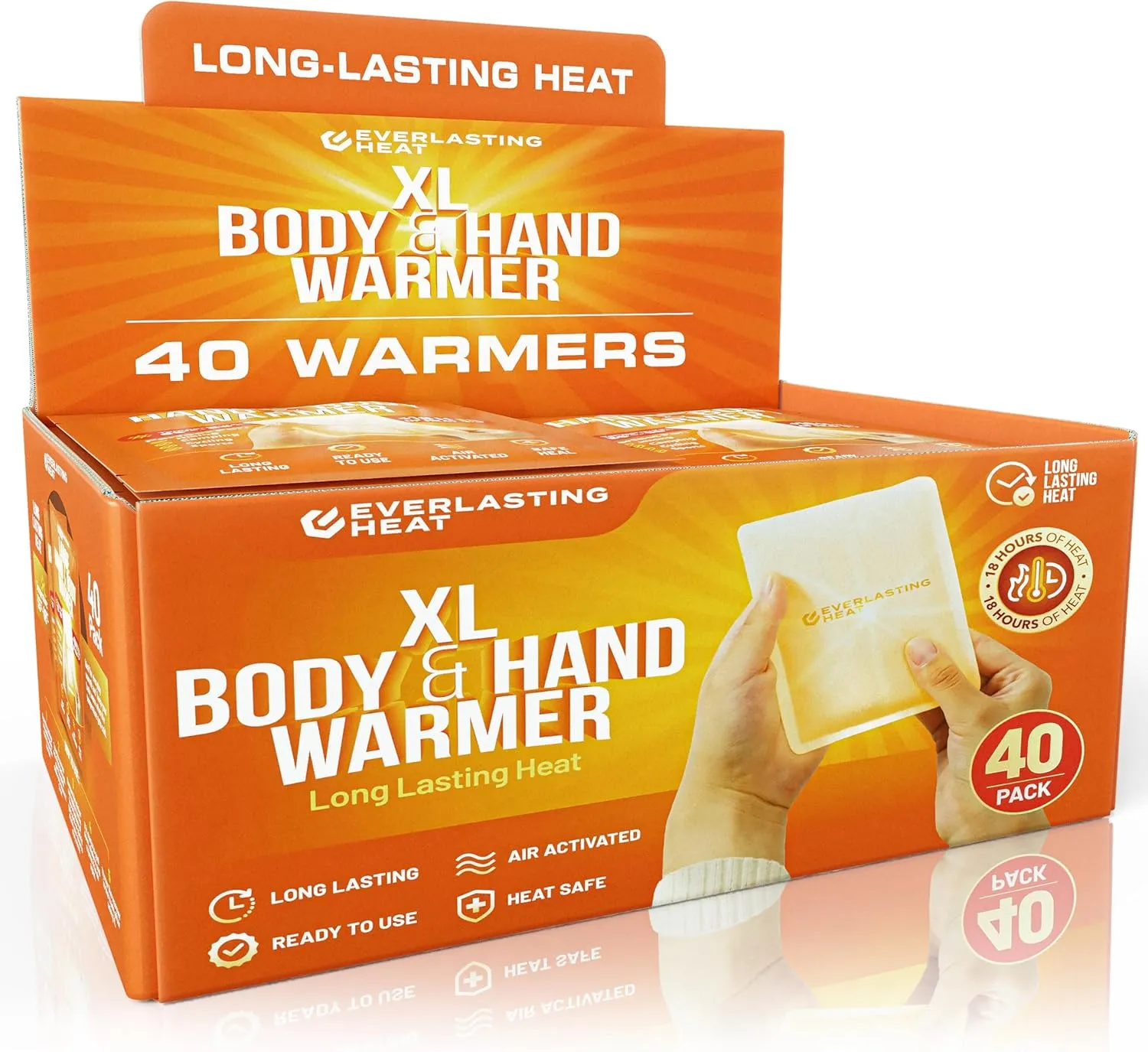 XL Hand Warmers & Body Warmers 40 Pairs - Up to 18 Hours of Long Lasting Warmth and Hot Hands - Easy Air Activation for Hands, Body and Feet - TSA Approved